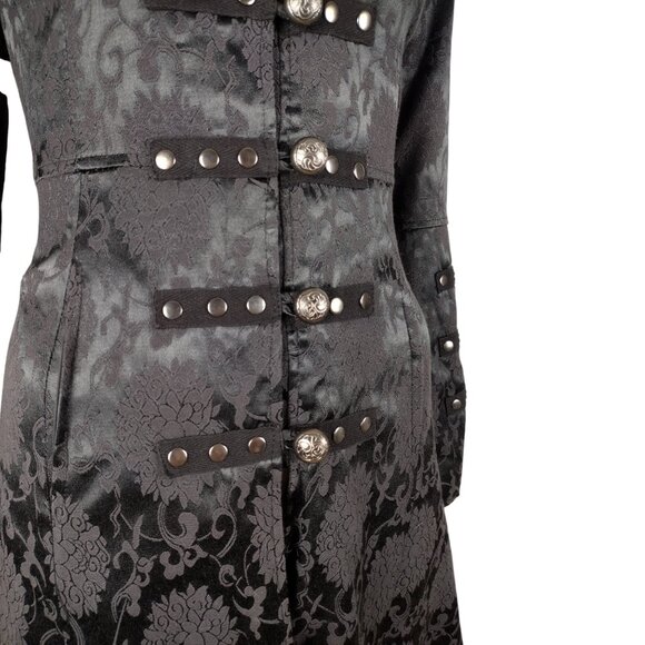 Hearts & Roses Black Gothic Victorian Steampunk Brocade Corset Back Coat Size 4 - Picture 11 of 16